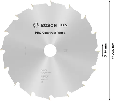 Lamă de ferăstrău circular pentru lemn Bosch PRO Construct, 235 mm.