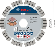 Disc diamantat Bosch PRO Stone 125 mm pentru tăierea pietrei.
