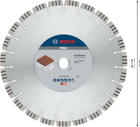 Disc abraziv diamantat Bosch PRO 350 mm pentru tăierea zidăriei.