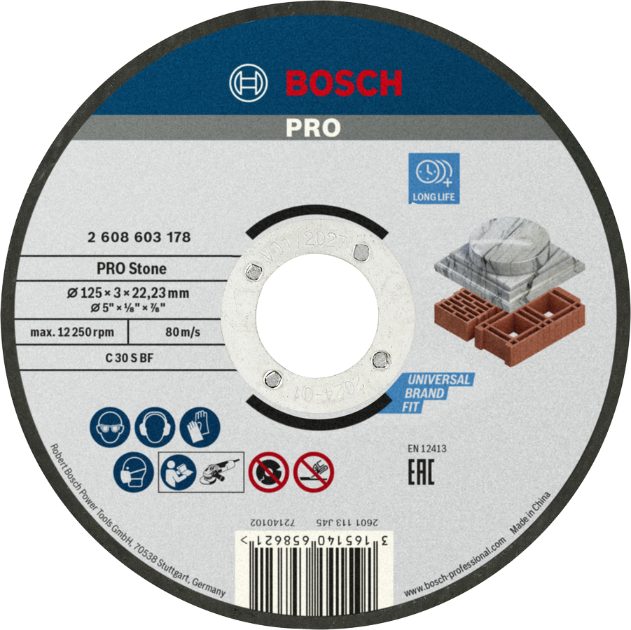 Disc de tăiat piatră Bosch PRO 125 mm pentru zidărie.