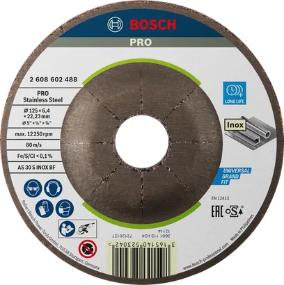Disc de șlefuit Bosch PRO din oțel inoxidabil 125 mm pentru oțel inoxidabil.