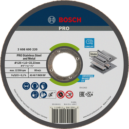 Disc de tăiere Bosch PRO pentru oțel inoxidabil și metal, 125 mm.