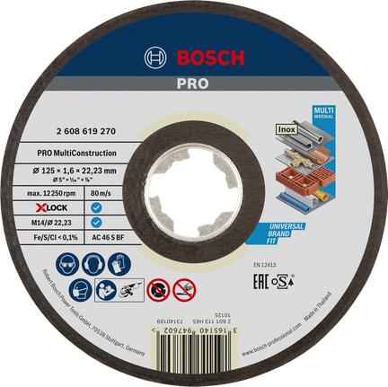 Disc de tăiere multimaterial Bosch PRO X-Lock, 125 mm.