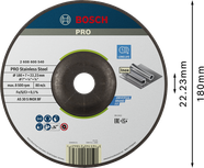 Disc de șlefuit Bosch PRO din oțel inoxidabil, 180 mm, durată lungă de viață.