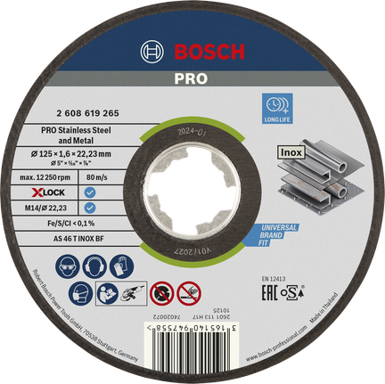 Disc de tăiere Bosch PRO din oțel inoxidabil X-Lock 125 mm.