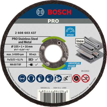Disc de tăiere Bosch PRO pentru oțel inoxidabil și metal, 105 mm.