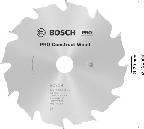 Lamă de ferăstrău circular pentru lemn Bosch PRO Construct 150 mm.