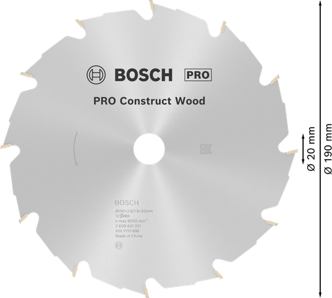 Lamă de ferăstrău circular pentru lemn Bosch PRO Construct, 190 mm.