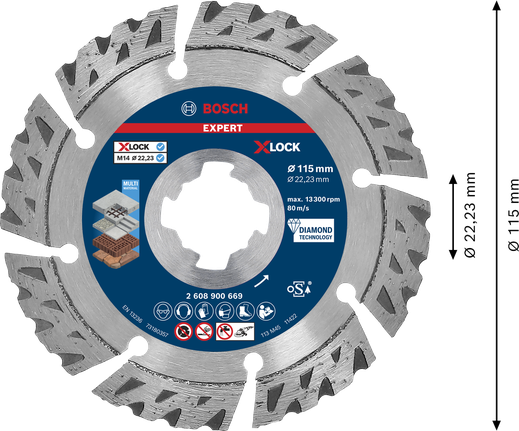 Disc de tăiere diamantat Bosch EXPERT MultiMaterial X-LOCK 115 mm.