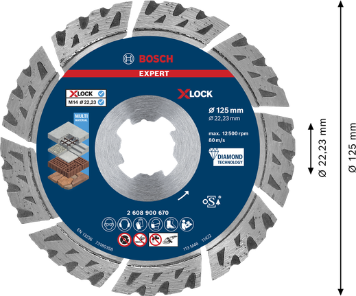 Disc de tăiere diamantat Bosch EXPERT MultiMaterial X-LOCK 125 mm.