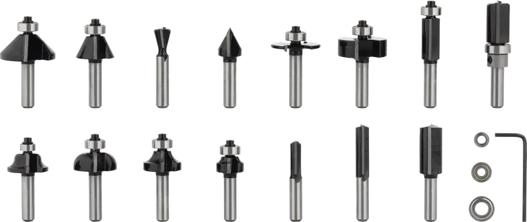 Set mixt de freze Bosch PRO cu tijă de 8 mm, 15 bucăți.