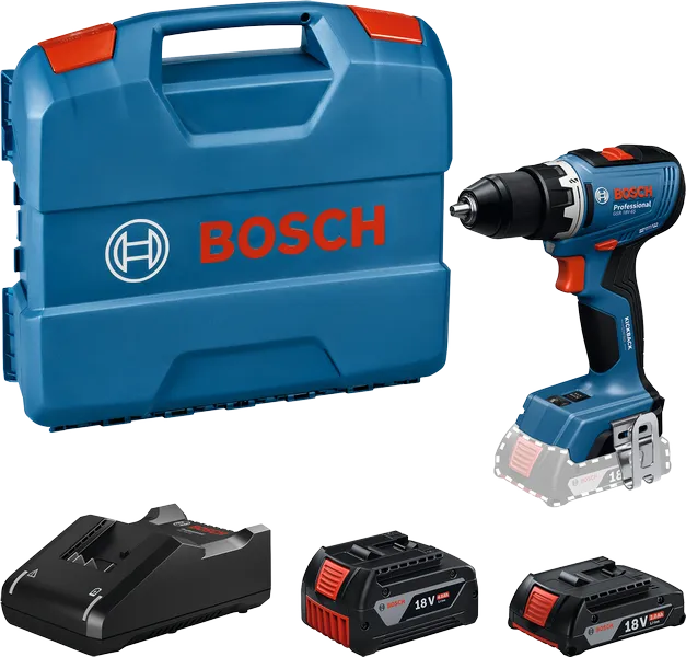 Set de mașina de găurit fără fir Bosch GSR 18V-65 cu baterii și cutie.