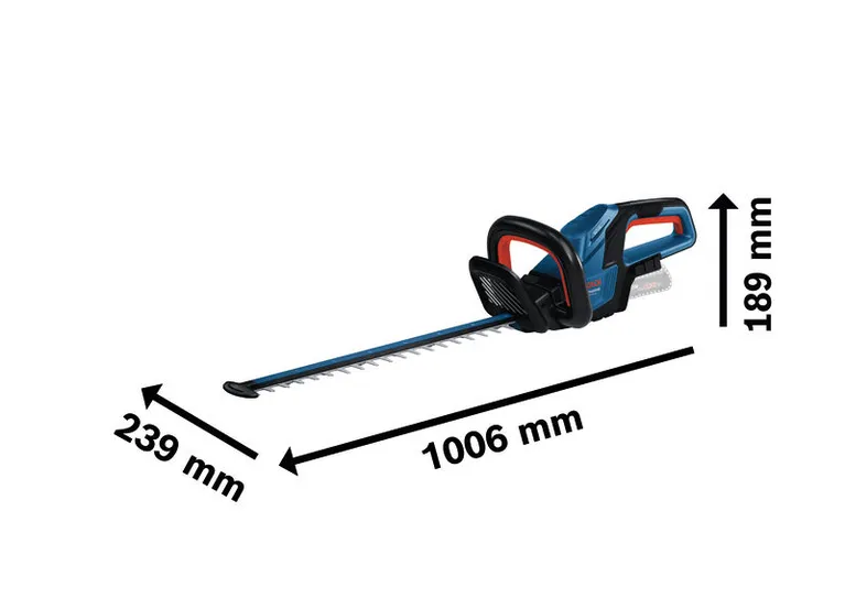 Mașină de tuns gard viu fără fir Bosch GHE 18V-50 cu dimensiuni ale lungimii lamei.