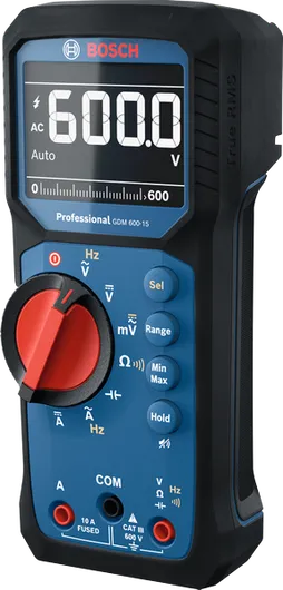 Multimetru digital Bosch GDM 600-15 cu afișaj LCD mare.