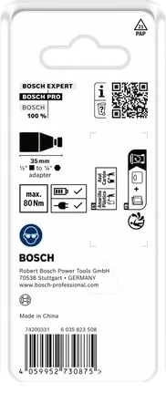 Adaptor pentru biți de impact Bosch PRO 1/2 inch, lungime 35 mm.