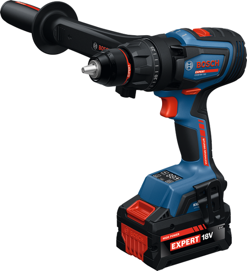 Mașină de găurit combinată fără fir Bosch EXSB18V-150 cu mâner lateral.