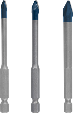 Set de burghie ceramice dure Bosch EXPERT HEX-9, trei dimensiuni.