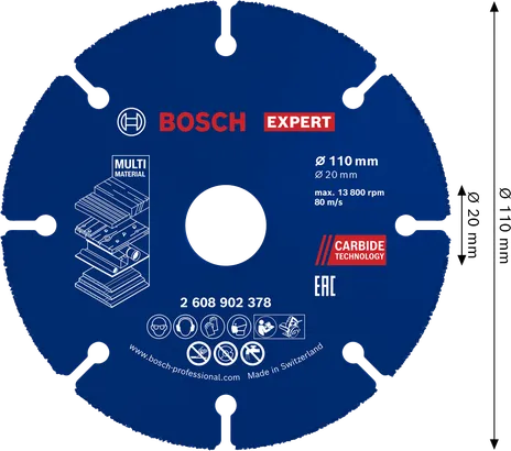 Disc de tăiere din carbură multimaterială Bosch EXPERT, 110 mm.