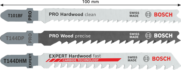 Set de 15 lame de fierăstrău vertical Bosch PRO Wood, pentru lemn de esență tare.