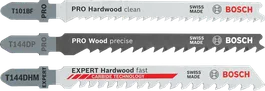 Lame de ferăstrău pendular Bosch PRO Wood Set pentru tăiere precisă și rapidă a lemnului de esență tare.