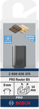 Freză dreaptă Bosch PRO 14×19,6 mm, tijă de 8 mm.