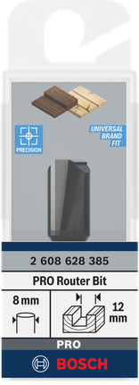 Freză dreaptă Bosch PRO 12×19,6 mm, coadă de 8 mm.