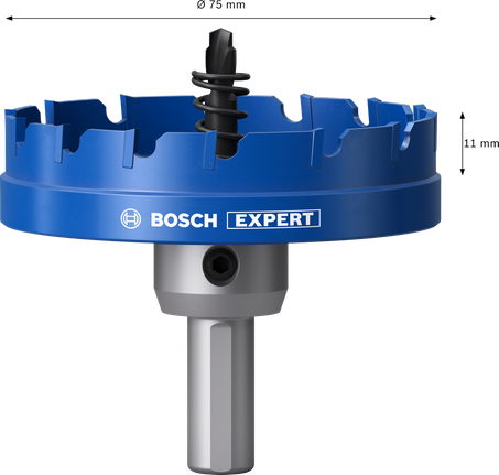 Coroană pentru tablă Bosch EXPERT cu arbore, 75 mm.