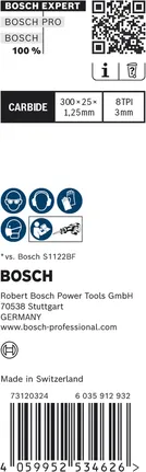 Lamă de ferăstrău Bosch EXPERT Thick Tough Metal S 1255 CHC, 300 mm.