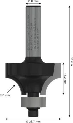 Freză de freză Bosch PRO pentru rotunjire peste tijă R 8 mm 8 mm.