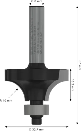 Freză de freză Bosch PRO pentru rotunjire peste tijă R10, 8 mm.