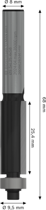 Freză de freză Bosch PRO, cu rulment inferior, finisaj la nivel, tijă de 8 mm.