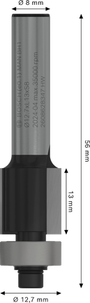 Freză de freză Bosch PRO cu rulment inferior, finisaj la nivel, 12,7x13 mm.