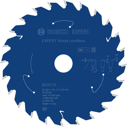 Lamă de ferăstrău circular fără fir Bosch EXPERT Wood, 140 mm.