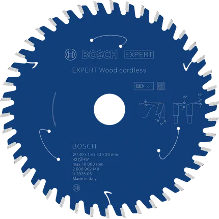 Lamă de ferăstrău circular fără fir Bosch EXPERT Wood pentru tăieri curate din lemn.
