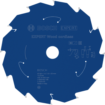 Lamă de ferăstrău circular fără fir Bosch EXPERT Wood, 165 mm.