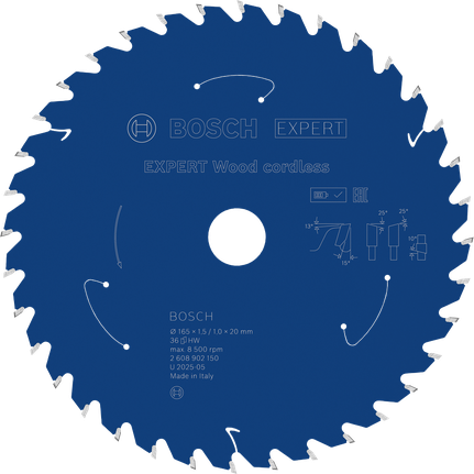 Lamă de ferăstrău circular fără fir Bosch EXPERT Wood, diametru 165 mm.