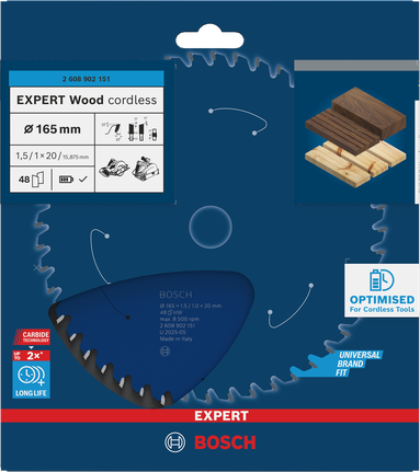 Lamă de ferăstrău circular fără fir Bosch EXPERT Wood, 165 mm T48.
