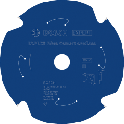 Lamă de ferăstrău circular fără fir pentru fibrociment Bosch EXPERT, 160 mm, 4 dinți.