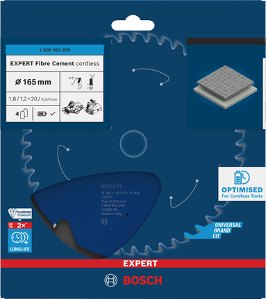 Lamă de ferăstrău circular fără fir pentru fibrociment Bosch EXPERT, 165 mm.