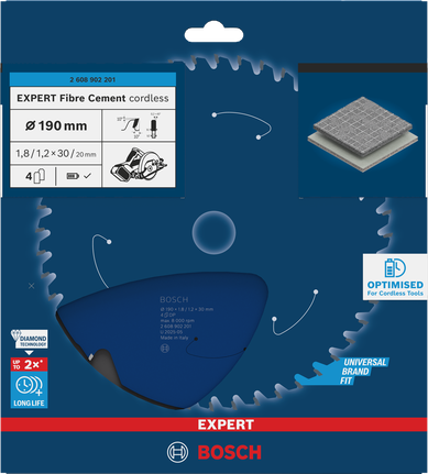 Lamă de ferăstrău circular fără fir pentru fibrociment Bosch EXPERT, 190 mm.