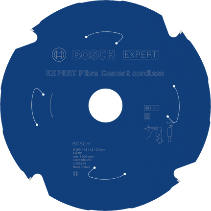 Lamă de ferăstrău circular fără fir pentru fibrociment Bosch EXPERT, diametru 190 mm.