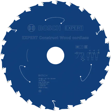Lamă de ferăstrău circular fără fir Bosch EXPERT Construct Wood, 24 de dinți.