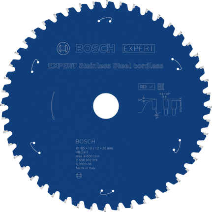 Lamă de ferăstrău circular fără fir Bosch EXPERT din oțel inoxidabil.