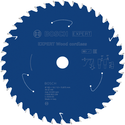 Lamă de ferăstrău circular fără fir Bosch EXPERT Wood 165 mm T40.