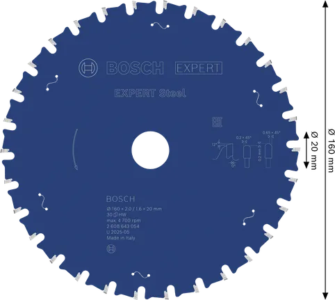 Lamă de ferăstrău circular Bosch EXPERT din oțel, diametru 160 mm.