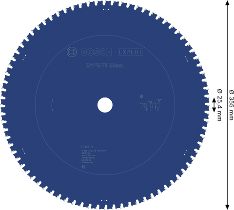Lamă de ferăstrău circular Bosch EXPERT Steel 355 mm cu 80 de dinți.