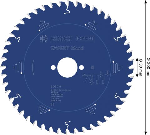 Lamă de ferăstrău circular pentru lemn Bosch EXPERT, 200 mm, 48 dinți.