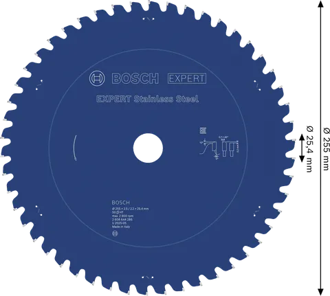 Lamă de ferăstrău circular din oțel inoxidabil Bosch EXPERT, 255 mm.