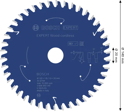 Lamă de ferăstrău circular fără fir Bosch EXPERT Wood 140 mm T42.