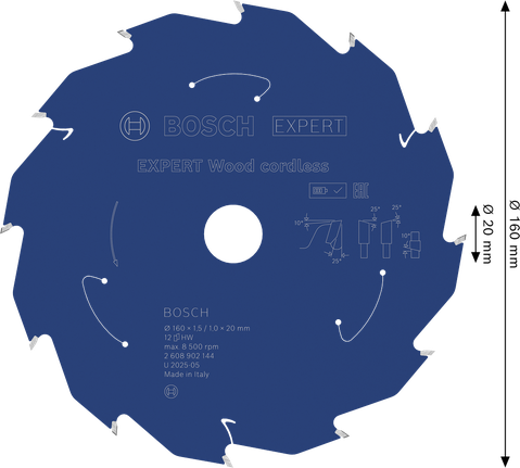 Lamă de ferăstrău circular fără fir Bosch EXPERT Wood, 160 mm.